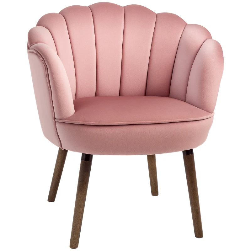 HOMCOM Fauteuil Coquillage Fauteuil de Salon Chambre avec Dossier et Coussin Aspect Velours Pieds en Bois hévéa dim. 66L x 66l x 78,5H cm, Rose
