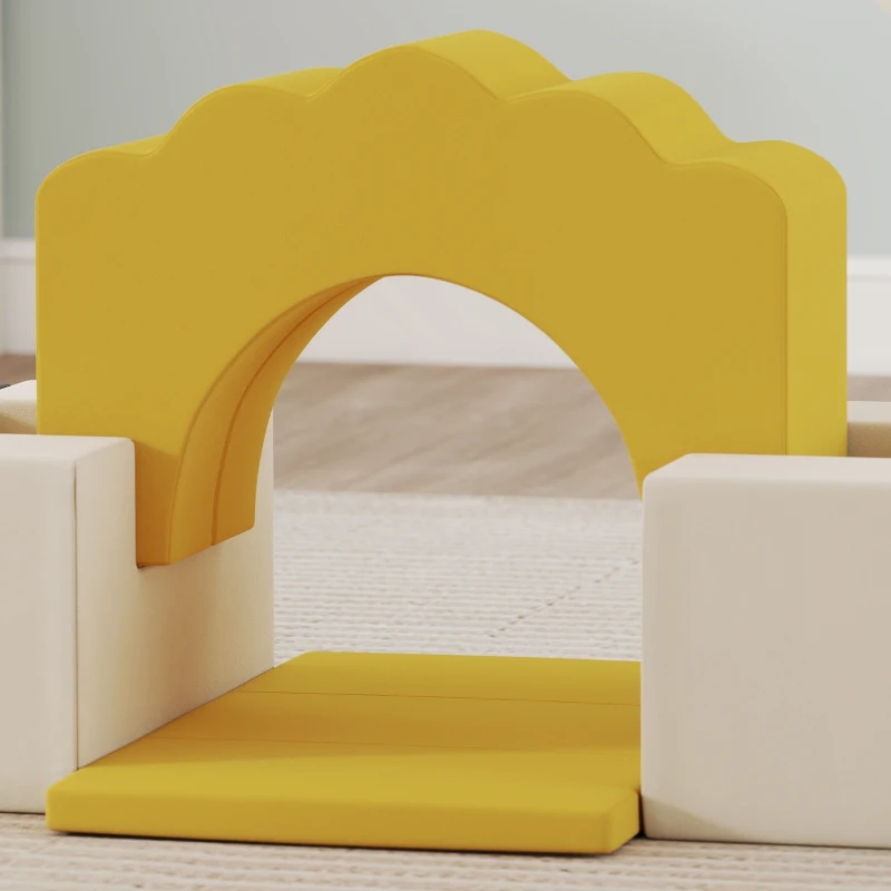 AIYAPLAY Parcours motricité bébé blocs mousse éducatifs modulable 7 pièces avec housse lavable en velours sécurité renforcé jaune(m-8)