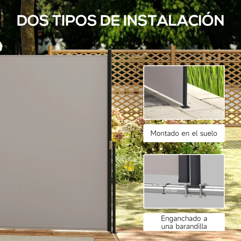 Outsunny Toldo Lateral Retráctil Pantalla Enrollable Mampara de Privacidad Impermeable y Anti-UV Protege la Privacidad Gris Claro