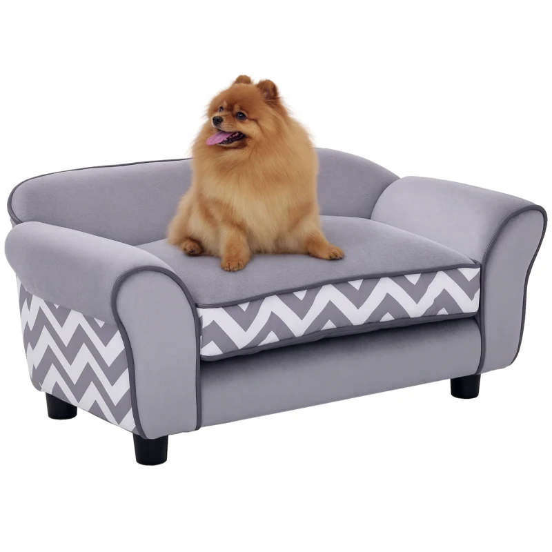 PawHut Dog Sofa Bed for XS-Sized Dogs, Cat Sofa with Soft Cushion, Pet Chair Lounge with Washable Cover, Removable Legs, Wooden Frame - Grey