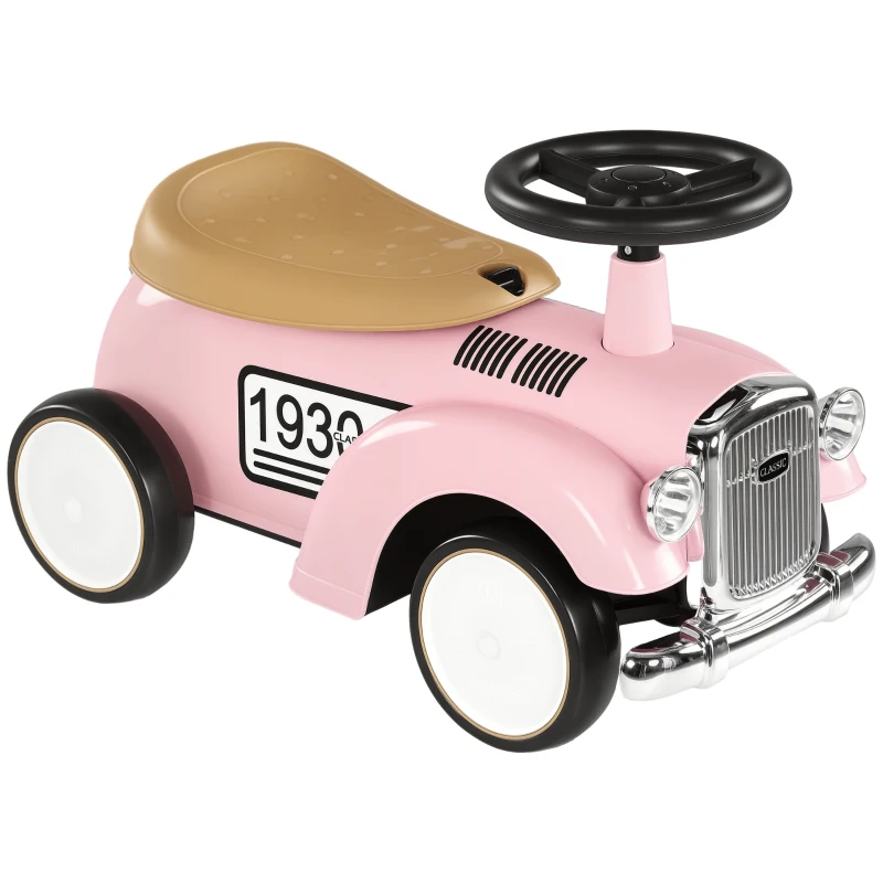 AIYAPLAY Porteur enfants voiture véhicule à pousser multi-équipée 12-36 mois coffre klaxon style vintage rose(m-10)