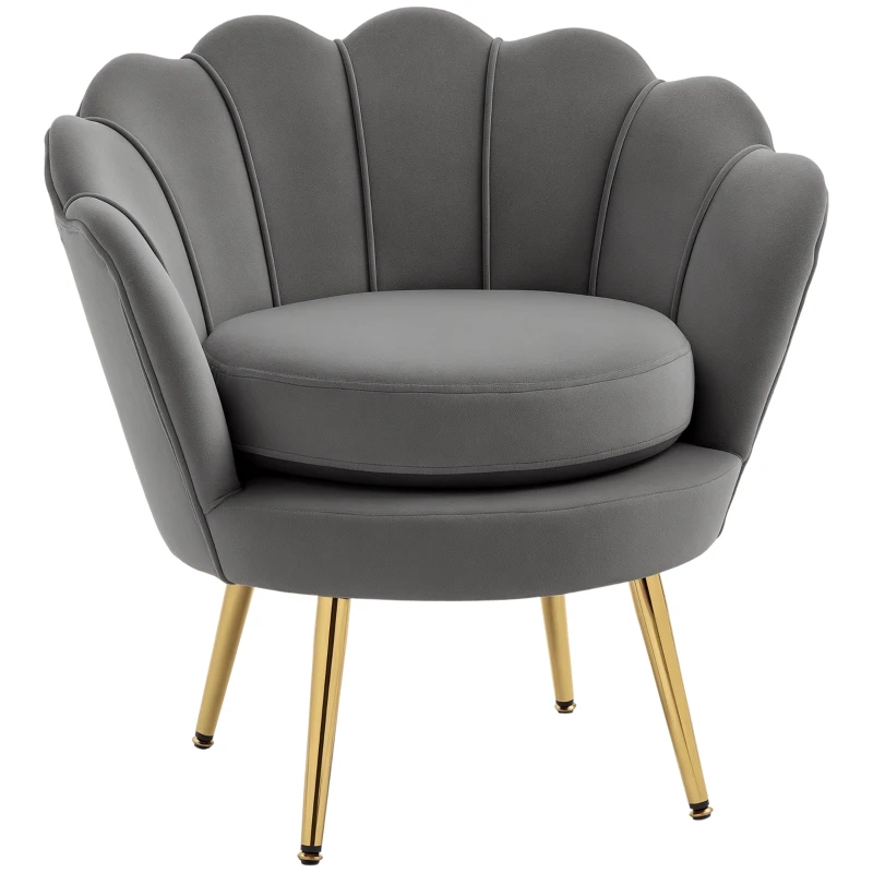HOMCOM Poltrona a Conchiglia, Poltroncina Vintage, Poltroncina da Camera e Salotto, Design Elegante, con Schienale Alto, 76x67x74cm, Grigio