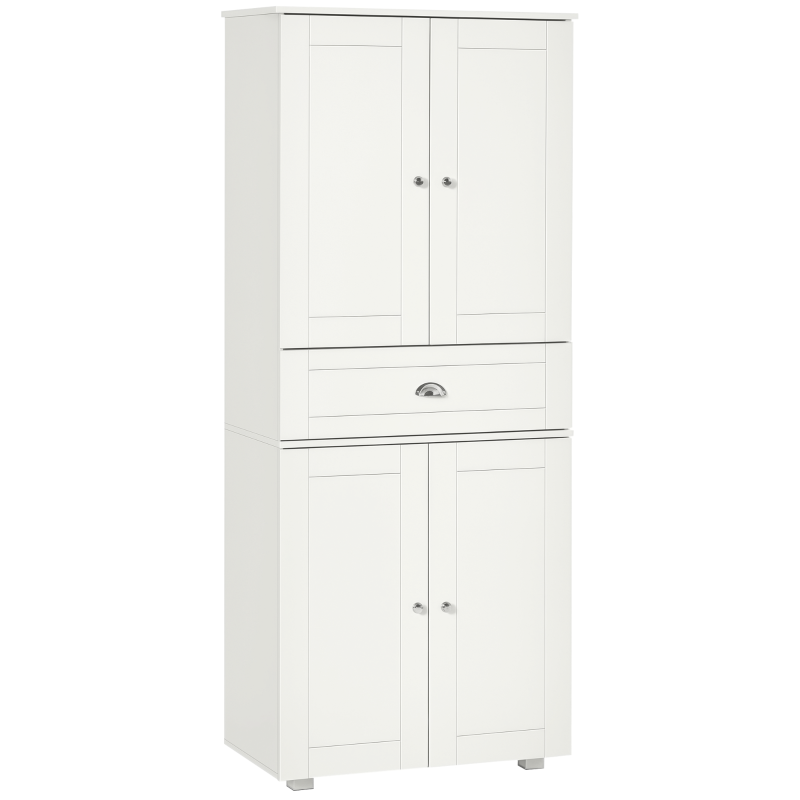 HOMCOM 184cm Tall Kitchen Cupboard, Freestanding Kitchen Pantry Storage Cabinet with 4 Doors, 3 Adjustable Shelves, Drawer, Anti-tipping Device, Sideboard Organiser for Dining Room, Living Room, White