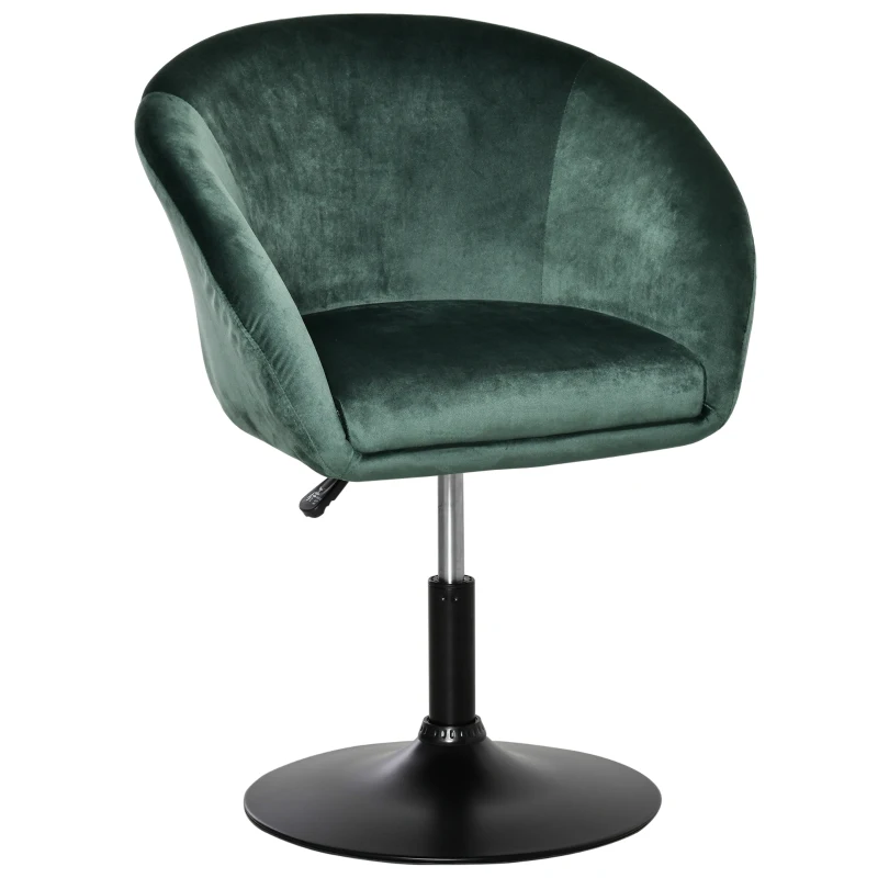 HOMCOM Height Adjustable Bar Stool, Swivel Accent Chair, Fabric Dining Chair with Tub Seat, Backrest, Height Adjustable, Green