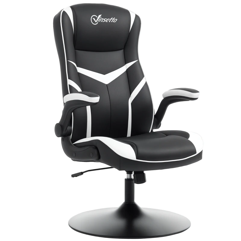 Vinsetto Gaming Chair Ergonomic Computer Chair with Adjustable Height Pedestal Base, Home Office Desk Chair PVC Leather Exclusive Swivel Chair Black