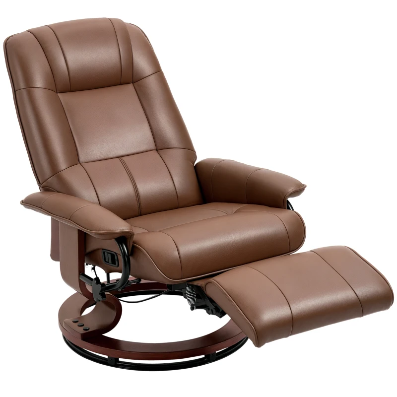 HOMCOM Faux Leather Armchair, with 145° Reclining Back and Footrest - Brown