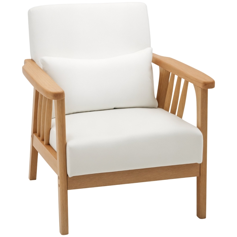 HOMCOM Sillón de Salón Tapizado en Terciopelo con Cojín y Patas de Madera de Caucho para Oficina 68x75x78 cm Crema