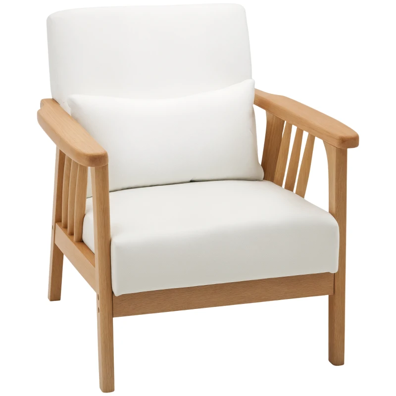 HOMCOM Sillón de Salón Tapizado en Terciopelo con Cojín y Patas de Madera de Caucho para Oficina 68x75x78 cm Crema