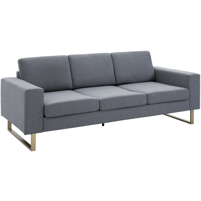 HOMCOM 3 Seater Sofa Three-Seater Fabric Sofa with Pillows Armrest Linen Look for Bedroom 200 x 82 x 78 cm Dark Gray