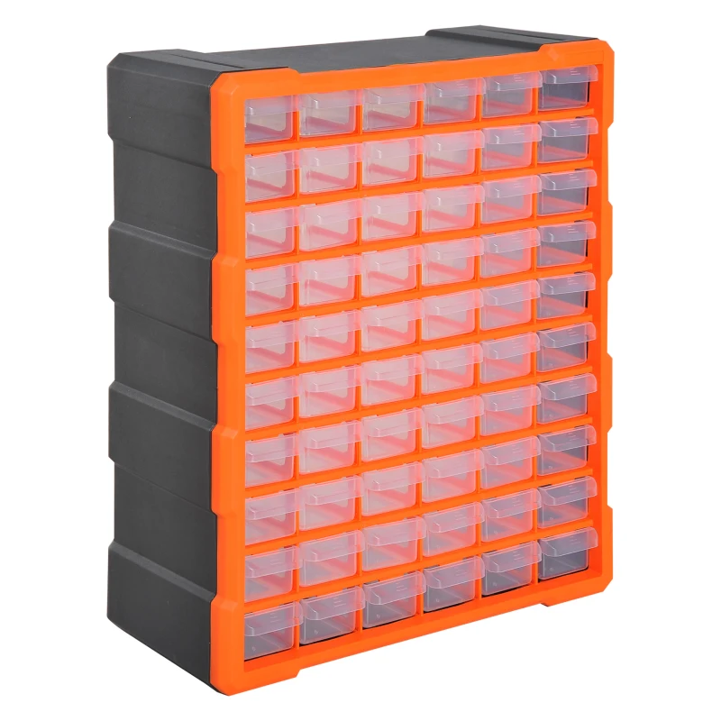 DURHAND Armario Organizador de Herramientas con 60 Cajones Tipo Estantería DIY Caja Cajonera de Herramientas 38x16x47,5 cm Naranja