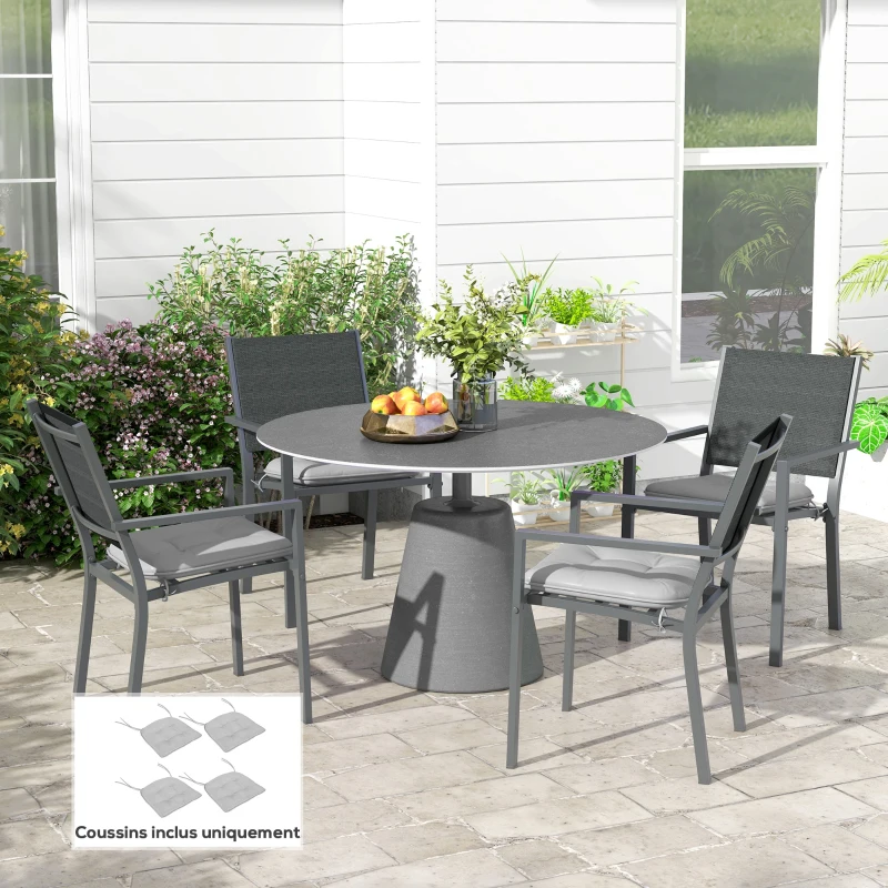 Outsunny Lot de 4 Coussins de chaise de jardin capitonné Rembourrage 4 cm Tissu Polyester dim. 43L x 41l cm Gris clair