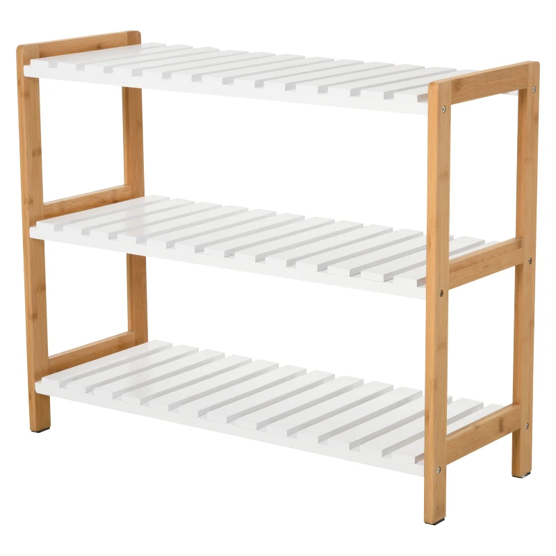HOMCOM 3-Tier Shoe Rack, Narrow Shoe Shelf with Wood Frame and Slatted Shelves for Hallway, Entryway, 70L x 26W x 57.5H cm, Natural