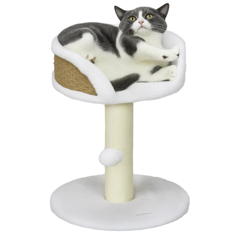 PawHut Cat Tree Tower with Scratching Posts, White