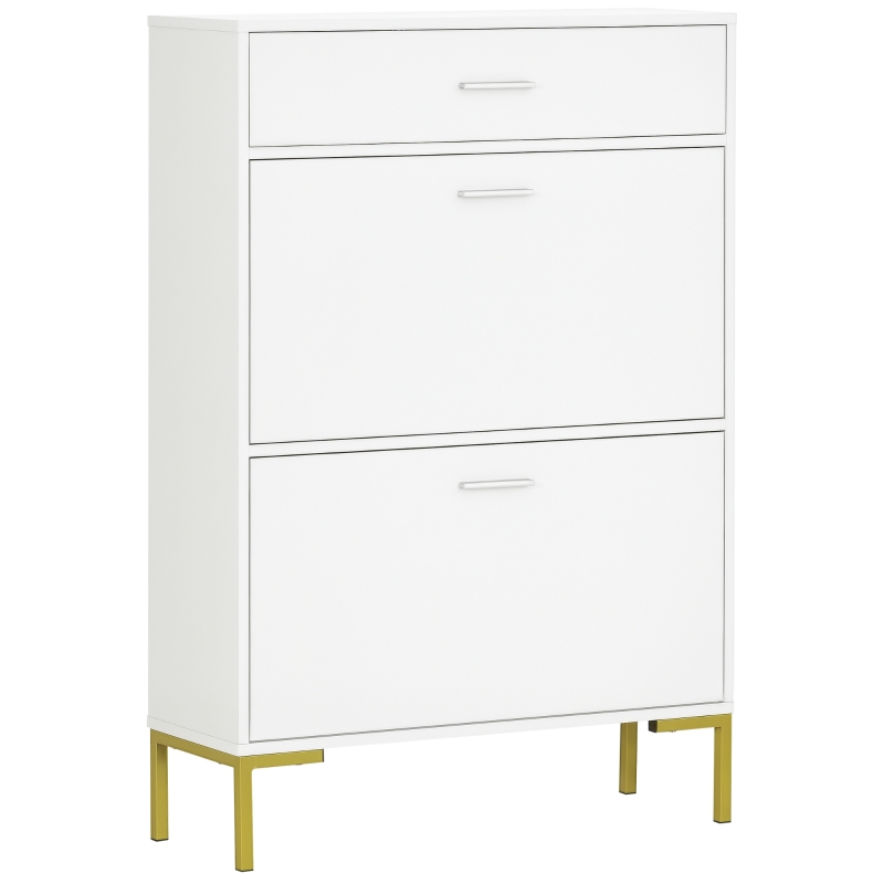 HOMCOM Schuhschrank mit 2 Kippschubladen, 1 Schublade, Sideboard, Weiß + Gold