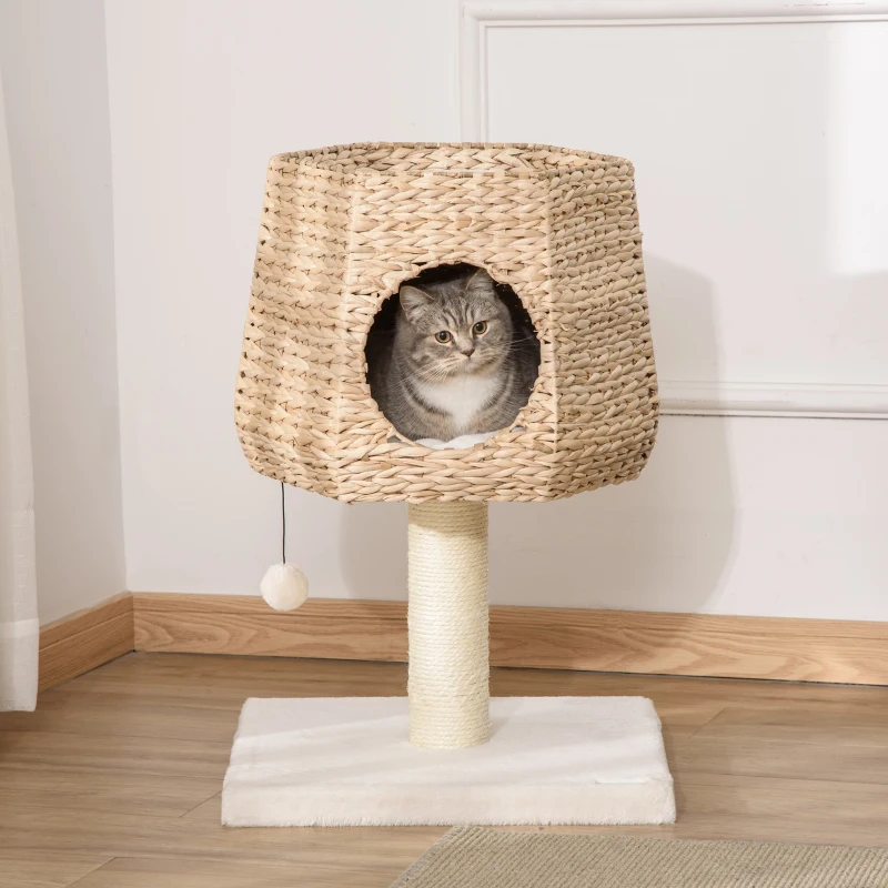 PawHut Cat Tree Tower with Scratching Post for Indoor Cats Climbing Activity Center Kitten Furniture Condo Sisal Natural