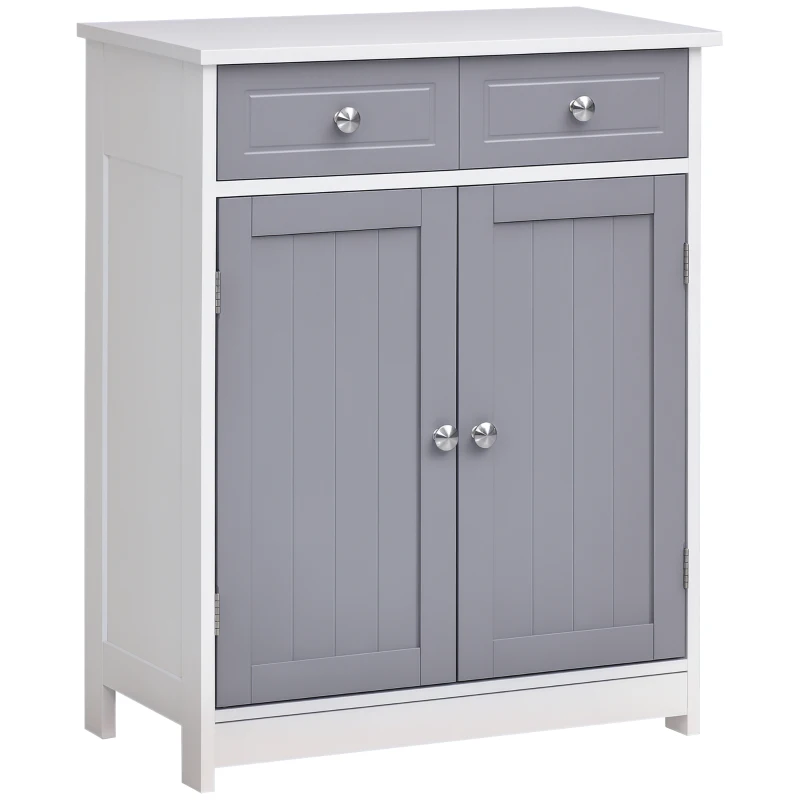 kleankin Meuble de salle de bain sur pied armoire de salle de bain 2 portes 2 tiroirs 60 x 30 x 75 cm gris et blanc