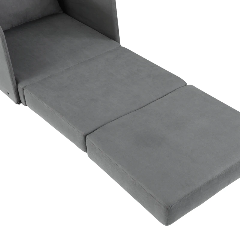 HOMCOM Single Sofa Bed Fabric Armchair Bed Soft Floor Sleeper Lounger Futon Couch with Pillow and Pocket Grey