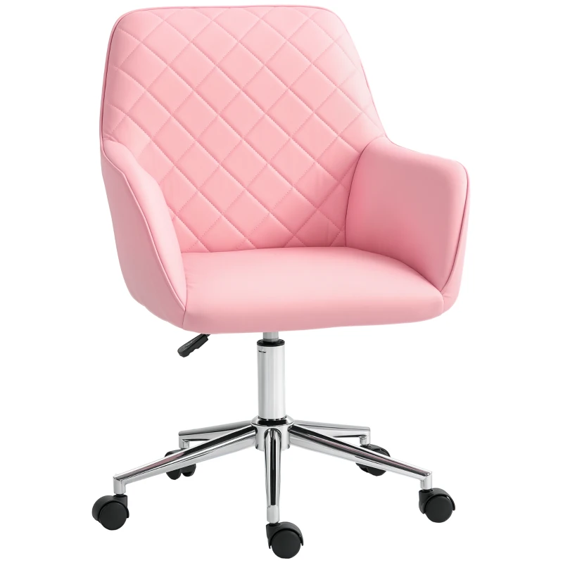 Vinsetto Office Desk Chair, Leather-Feel Fabric Computer Swivel Chair with Rolling Wheels and Adjustable Height for Home, Pink
