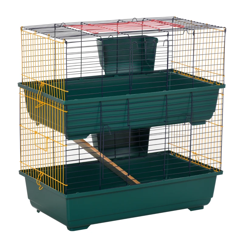 PawHut Indoor Rabbit Guinea Pig Cage Small Animal Cage Two Storey 80 x 44 x 82 cm