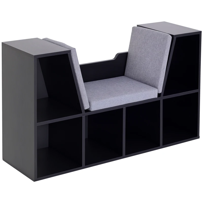 HOMCOM Bibliothèque Banc 2 en 1 Design Contemporain 6 casiers 3 Coussins fournis 102L x 30l x 61H cm Noir Gris