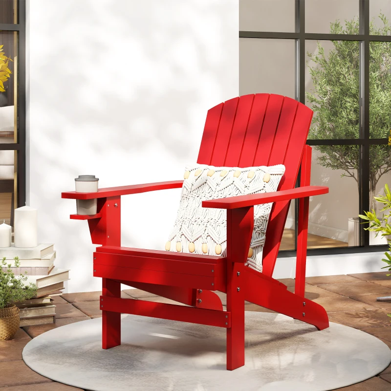 Outsunny Fauteuil de jardin Adirondack grand confort porte-gobelet intégré bois de sapin traité peint rouge