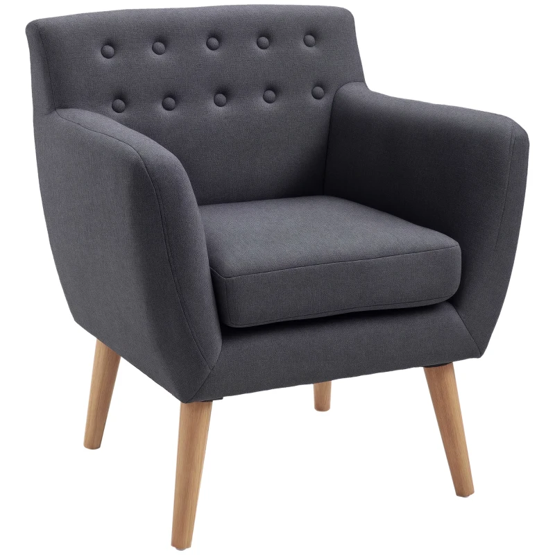 HOMCOM Poltrona Imbottita Moderna, Poltroncina da Camera Soggiorno con Braccioli Tessuto Legno 68 × 58.5 × 76cm Grigio Scuro