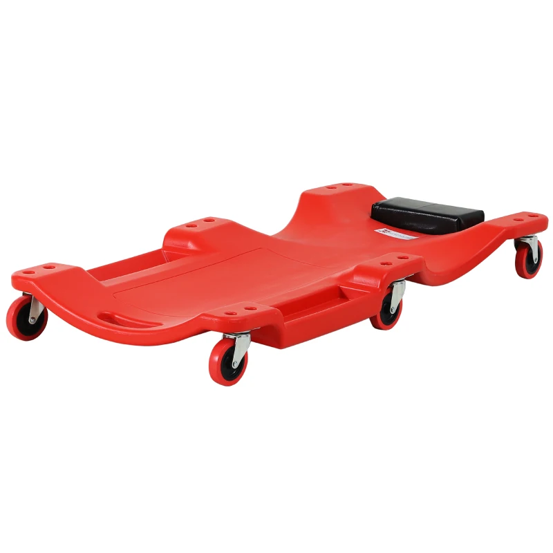 DURHAND Mechanic Vehicle Creeper Under Car Repair Padded Headrest Rolling Moulded Workshop Garage Assistance with Tool Tray, Red