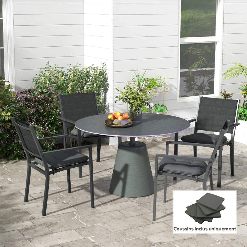 Outsunny Lot de 4 Coussins de chaise de jardin capitonné Rembourrage 4 cm Tissu Polyester dim. 43L x 41l cm Gris foncé