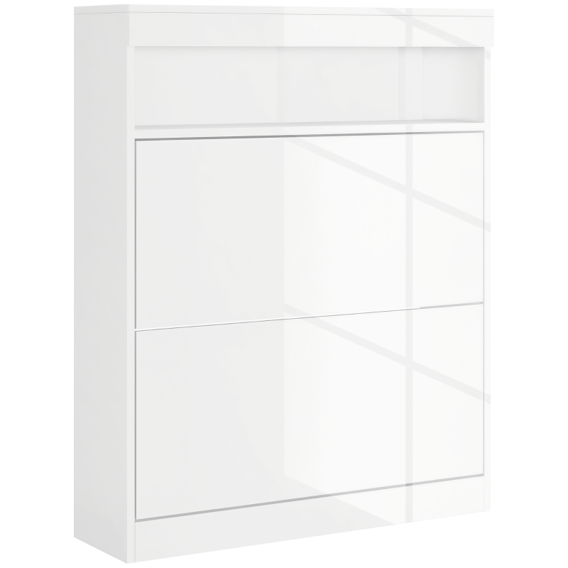 HOMCOM 16 Shoe Pair Storage Cabinet, with Flip Doors - High Gloss White
