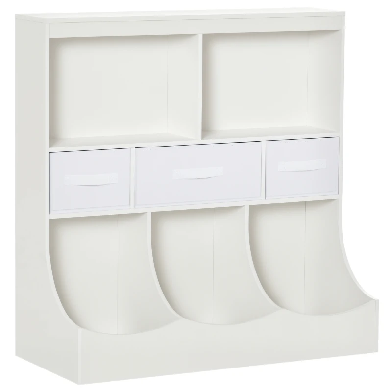 HOMCOM Meuble de rangement jouets enfant bibliothèque étagère de jouet pour chambre d'enfant 5 casiers 3 tiroirs non tissé MDF dim. 93,1L x 40l x 94H cm blanc