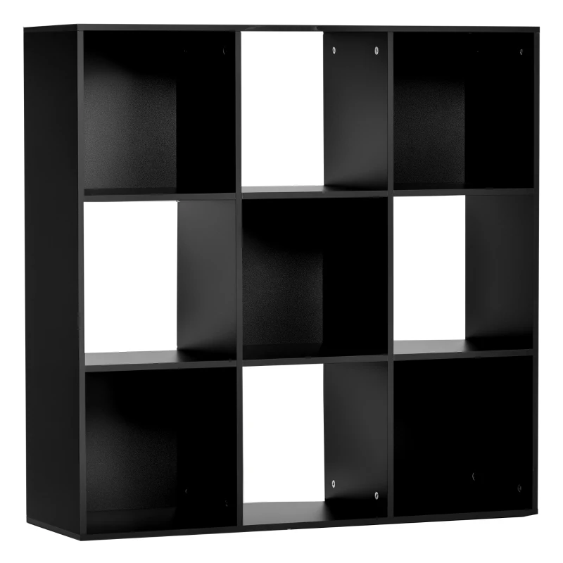 HOMCOM 3-tier 9 Cubes Storage Unit Particle Board Cupboard Bookcase Organiser Home Office Shelves, Black