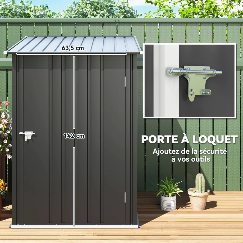 Outsunny Abri de Jardin 1m² - Remise pour Outils - cabanon Porte verrouillable - dim. 1L x 1,03l x 1,6H m - tôle d'acier ondulée Anthracite