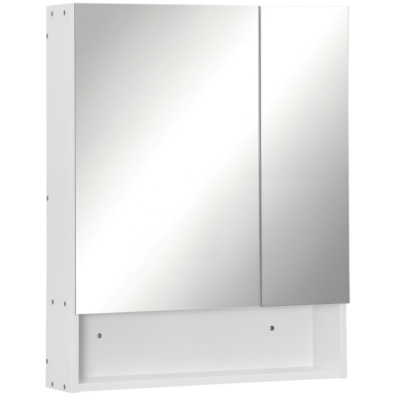 kleankin Armadietto a Specchio Rettangolare Montato a Parete con Credenze e Ripiano Regolabile, in MDF e Vetro, 60x15x75cm, Bianco