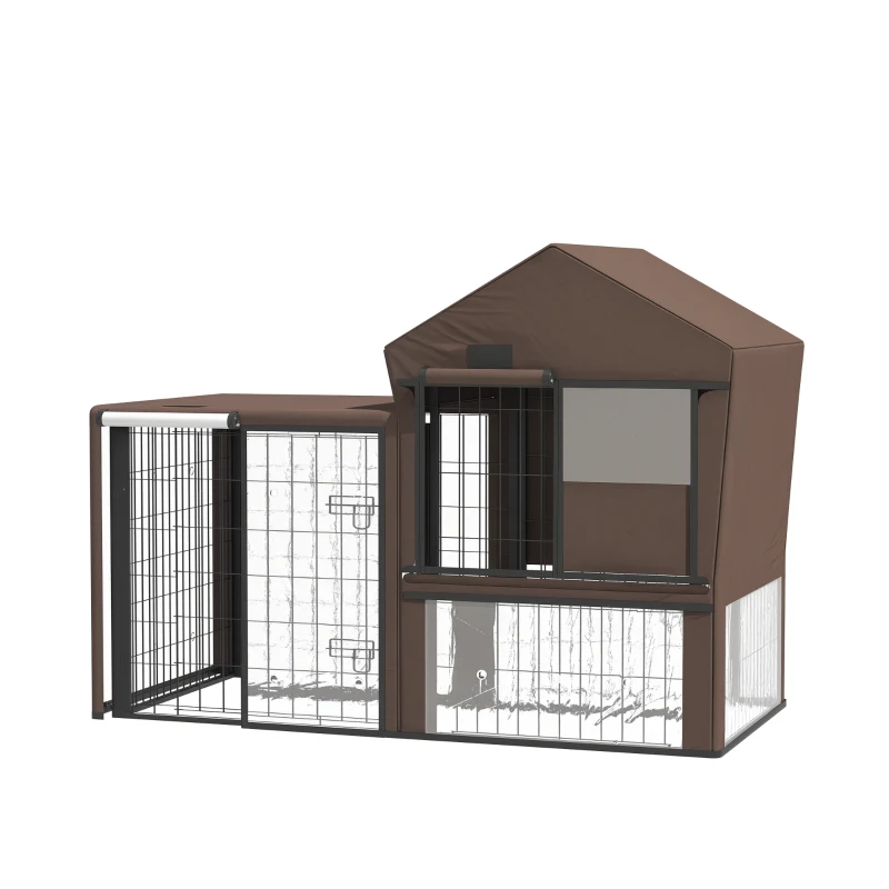 PawHut Rabbit Hutch Cover, Water-Resistant Pets Cage Protector, Breathable Guinea Pig Cage Cover - Brown