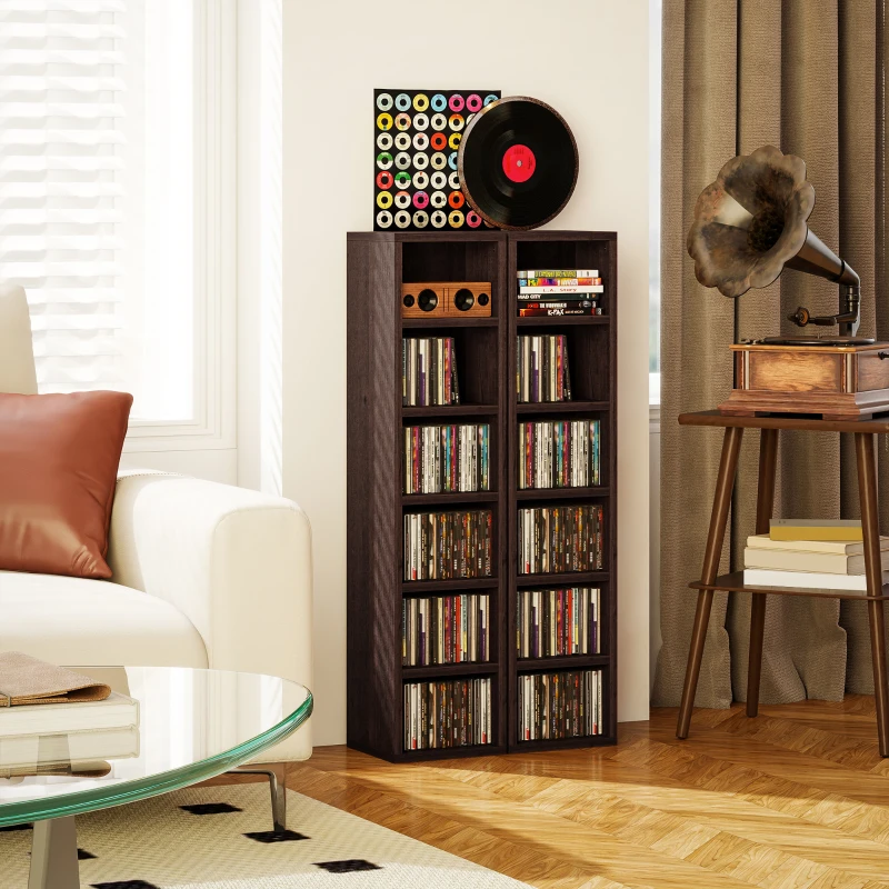 HOMCOM Set von 2 CD-DVD-Speicherschränken mit 12 Fächern 21 x 19,2 x 88,3 cm Kapazität 160 CDs braun