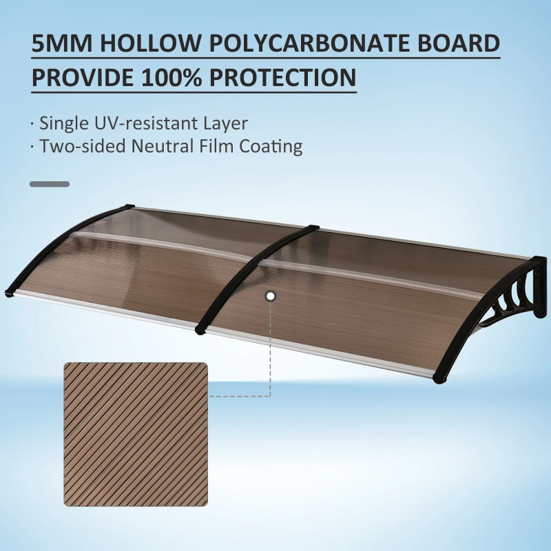 Outsunny 75 x 195 cm Curved Door Window Awning Canopy, Polycarbonate Cover for Front Door and Outdoor Patio, UV Rain Snow Protection Shelter, Brown(m-4)