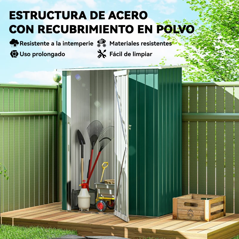 Outsunny Cobertizo Exterior de Metálico con Puerta Cerradura y Orificios de Drenaje para Almacenamiento de Herramientas