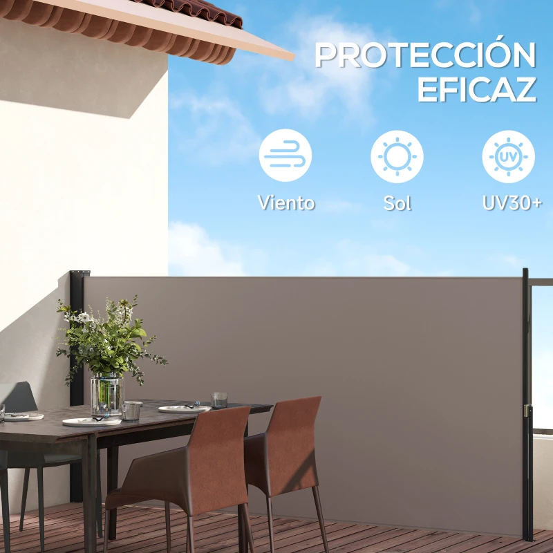 Outsunny Toldo Lateral Retráctil Pantalla Enrollable Mampara de Privacidad Impermeable y Anti-UV Protege la Privacidad Gris Claro