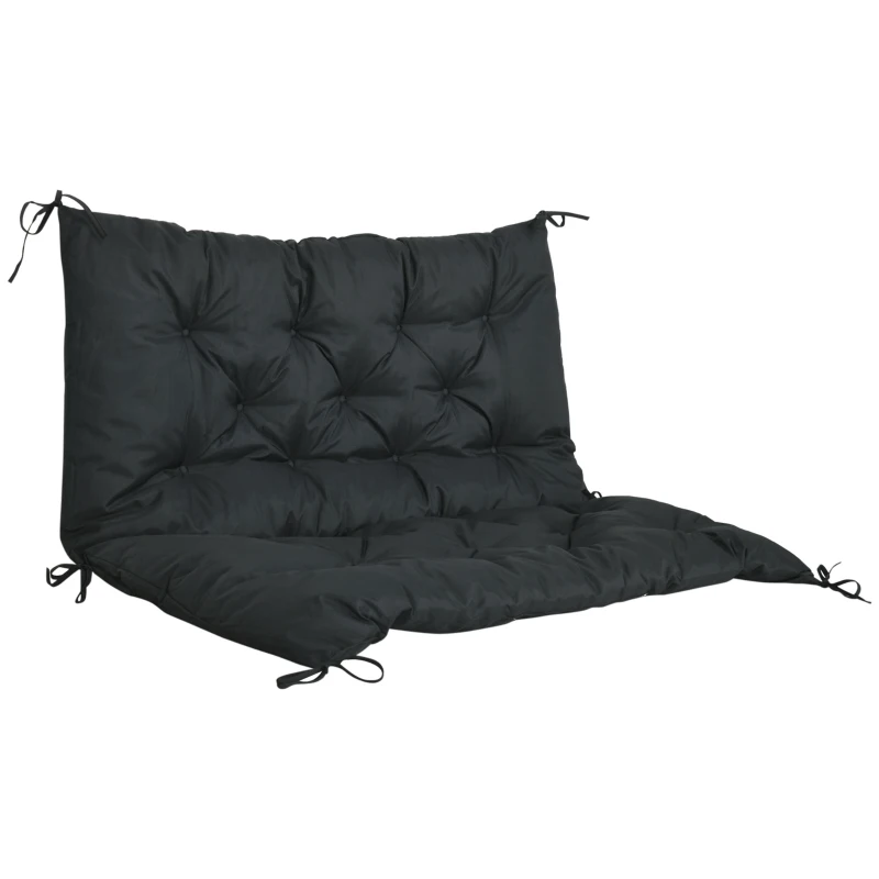 Outsunny 2 Seater Bench Cushion - Garden Chair Cushion with Back and Ties for Indoor and Outdoor Use, 98 x 100 cm, Black