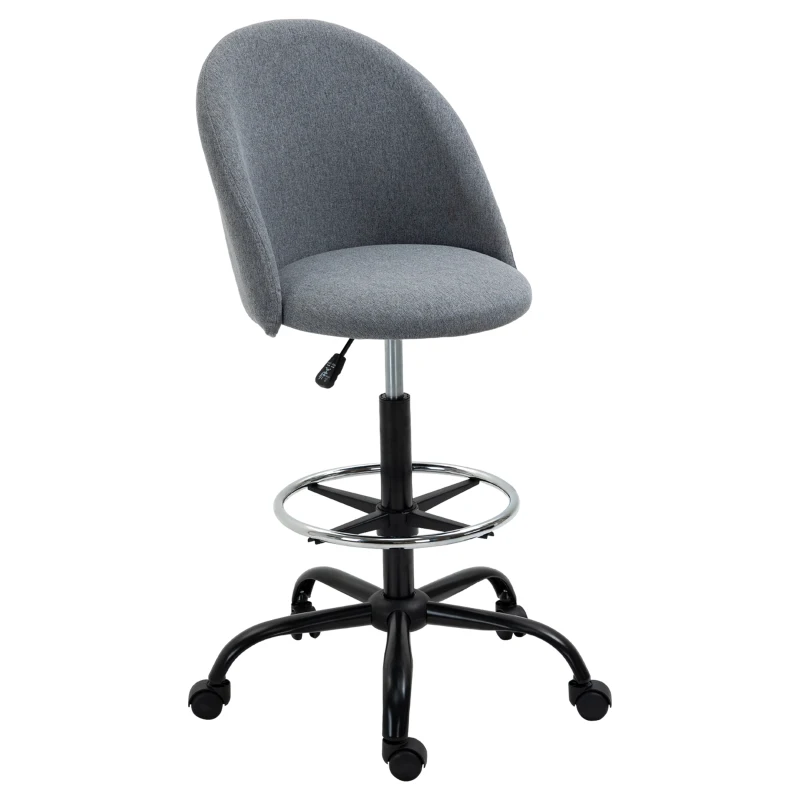 Vinsetto Chaise de bureau assise haute réglable 105-125H cm tabouret de bureau pivotant 360° lin gris