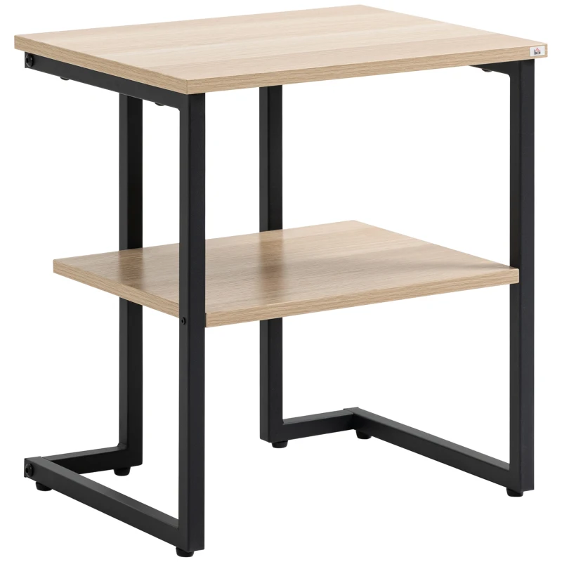 HOMCOM Mesa Auxiliar con Estante Mesita de Salón para Dormitorio Estudio Oficina Estilo Moderno 45x35x48 cm Natural