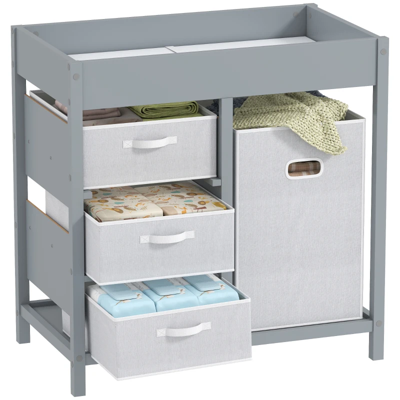 AIYAPLAY Baby Changing Unit with 4 Storage Drawers, Mat for Bedroom Nursery, 84 x 84.5 cm, Grey