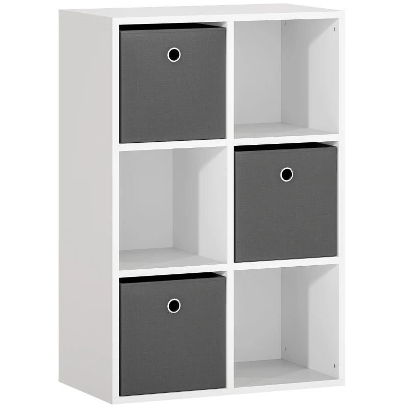 HOMCOM Estantería con 6 compartimentos y 3 cajones de tela, Estantería de Almacenamiento versátil, Gris