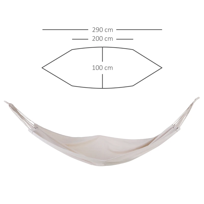 Outsunny Hängematte Outdoor Baumwolle mit Tragetasche Belastbarkeit bis 150 kg modern 290 x 100 cm Cremeweiß