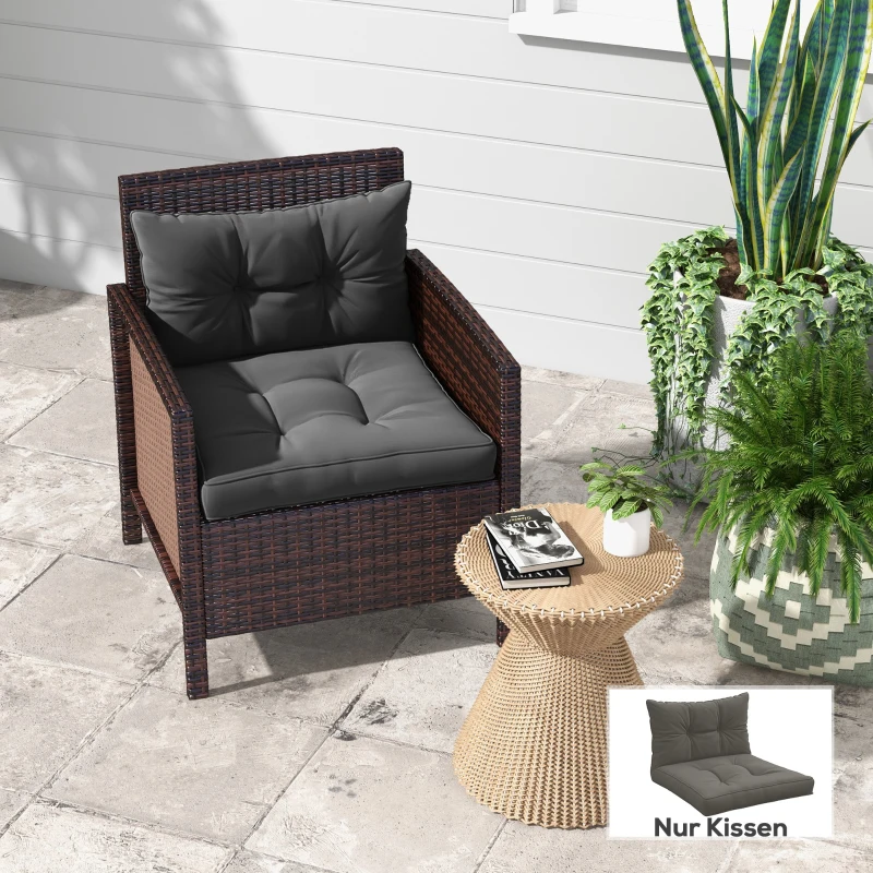 Outsunny 2er-Set Polsterauflage Gartenmöbelsitzkissen Sitzauflage, wetterbeständig, Knopfheftung, 60 x 60 x 10 cm, Grau