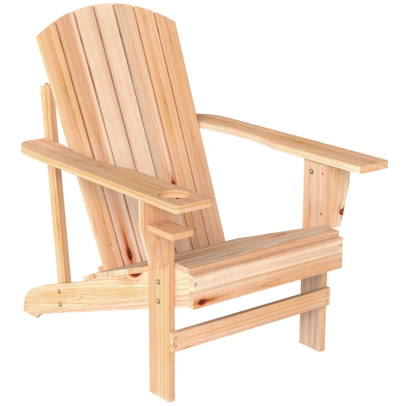 Outsunny Silla Adirondack de Madera con Reposabrazos y Respaldo Alto para Terraza Balcón Exterior 72,5x97x93 cm Natural