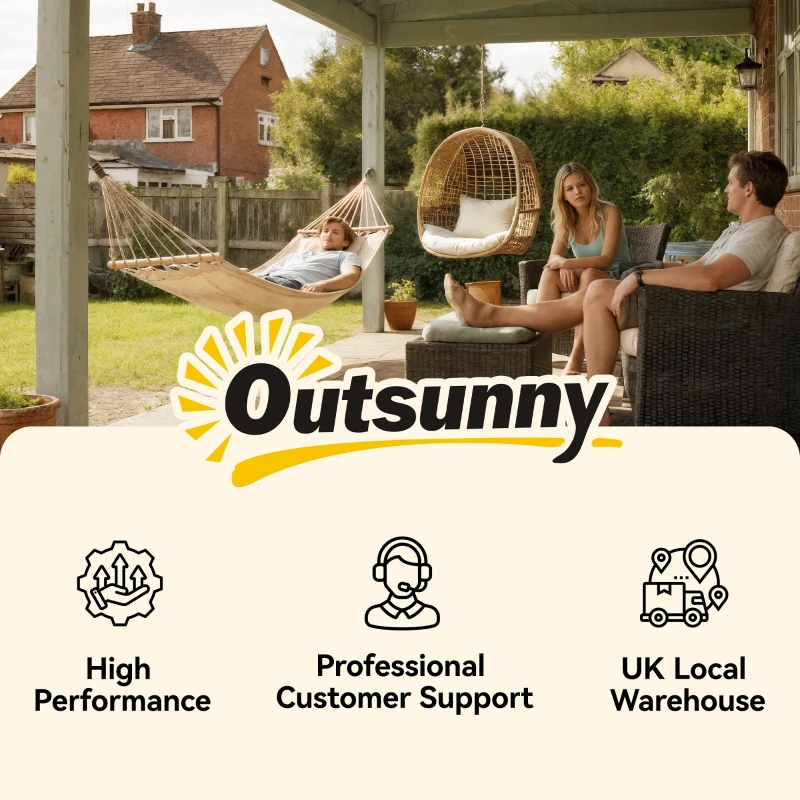 Outsunny Hängematte Outdoor Baumwolle mit Tragetasche Belastbarkeit bis 150 kg modern 290 x 100 cm Cremeweiß