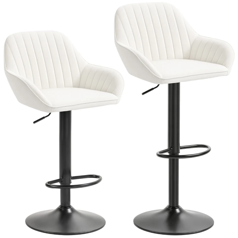 HOMCOM Lot de 2 Tabourets de Bar Pivotants Hauteur Réglable 87-107 cm Revêtement en Velours Dossier et Repose-pieds Crème