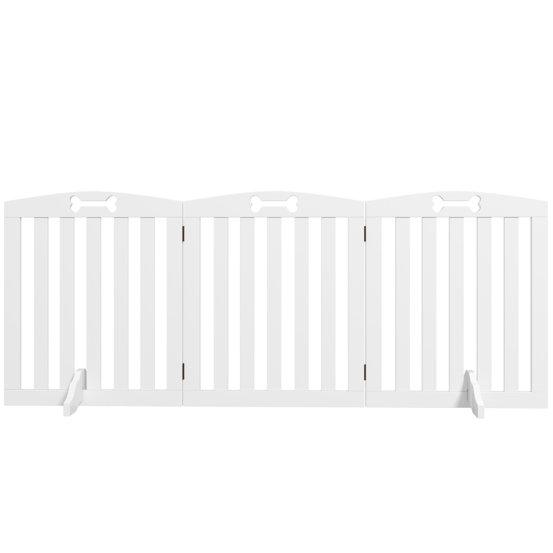 PawHut Cancellino per Cani Pieghevole a 3 Pannelli con 2 Supporti, in Legno Bianco, 155x30x61 cm