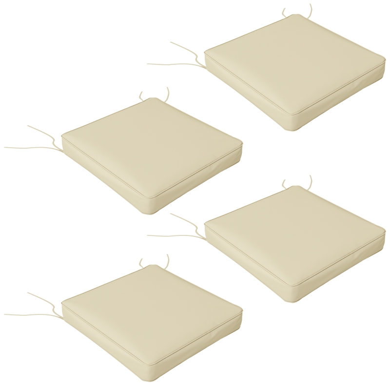 Outsunny 4-Piece Seat Cushions Pillow Replacement, Patio Chair Cushions Set with Ties for Indoor Outdoor, Beige